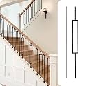12Pack Wrought Iron Balusters 44 Inches Deck Balusters Combine 1/2" Square Plain Bar Balusters with Single Rectangle Metal Balusters Hollow Satin Black, GRMIKBU GB04