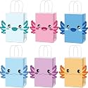 12Pcs Axolotl Party Favor Bags DIY Reptile Animals Birthday Decorations Gift Paper Bags Cartoon Amphibian Themed Candy Treat Pouch‌ with Handles for Kids Baby Shower Axolotl Birthday Party Supplies