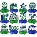 12Pcs Green and Blue Graduation Decorations Honeycomb Centerpieces, Class of 2026 Graduations Centerpieces for Tables Green and Blue Congrats Grad Graduation Table Decoration Grad Centerpiece