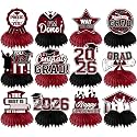 12Pcs Maroon Graduation Decorations Class of 2026 Honeycomb Centerpieces, Graduation Centerpieces for Tables Maroon Congrats Grad Graduation Table Decorations, Maroon Graduations Table Toppers