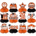 12Pcs Orange and Black Graduation Decorations Honeycomb Centerpieces, Class of 2026 Graduation Centerpieces for Tables Orange and Black Congrats Grad Graduation Table Decorations Table Toppers