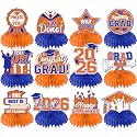 12Pcs Orange and Blue Graduation Decorations Honeycomb Centerpieces, Class of 2026 Graduations Centerpieces for Tables Orange and Blue Congrats Grad Graduation Table Decoration Grad Centerpiece