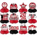 12Pcs Red and Black Graduation Decorations 2026 Honeycomb Centerpieces, Class of 2026 Graduation Centerpieces for Tables Red Congrats Grad Graduation Table Decorations, Red Graduations Table Toppers