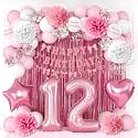 12th Birthday Decorations Girls Pink Number 12 Balloon Bow Coquette Party