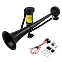 GAMPRO 12V 150dB Air Horn, 18Inch Chrome Zinc Single Trumpet Truck Horn with Compressor for Car Truck SUV Boat RV