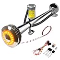 GAMPRO 12V 150DB Car Air Horns, 18 Inches Chrome Zinc Single Trumpet Truck Air Horn with Compressor for Any 12V Vehicles Trucks Lorrys Trains Boats Cars (silver with lights)