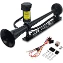 GAMPRO 12V 150DB Car Air Horns with install Mounting Plate, 18 Inches Chrome Zinc Single Trumpet Truck Super Loud Air Horn with Compressor kit for Any 12V Trucks Lorrys Trains Boats Cars