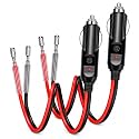 12V Cigarette Lighter Plug with 1FT 16AWG Wire Leads, 15A Fuse, 2 Pack