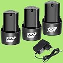12v Cordless Drill Driver Battery and 12v Cordless Drill Power Tools Charger (3Pcs Battery, 1Pcs Charger)