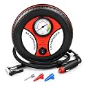 12V DC Portable Air Compressor Tire Inflator Pump with Analog Pressure Gauge | Car Tyre Air Pump for Cars, Bikes, Scooters & Cycles | Emergency Roadside Air Inflator with Nozzle Adapters