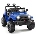 Hetoy 12V Ride on Toys with Parent Remote Control Toddler Electric Vehicle with Spring Suspension, LED Lights, Bluetooth, Music Player, 3 Speeds Ride on Car Truck for Kids Age 3-8 (Blue)