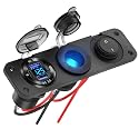 12V USB Outlet Boat Accessories Marine Switch Panel Plug, PD3.0 and Dual QC3.0 USB Ports Aluminum Car Charger with Voltmeter, Lighted 150W Cigarette Lighter Socket and Toggle Switch 3 in 1 DIY Kit