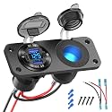 12V USB Outlet Marine Switch Panel Plug, PD3.0 and Dual QC3.0 USB Ports Aluminum Car Charger with LED Voltmeter Power Switch, Lighted 150W Cigarette Lighter Socket 2 in 1 DIY Kit for Boat RV ATV, etc.