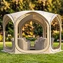 12x12 FT Pop-Up Screen Tent, Portable Screen Room Canopy with Zipper Doors for Patio, Backyard, Deck &amp; Outdoor Activities, Beige