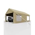 12X20 ft Carport, Portable Carport with 4 Roll-Up Windows,Doors,Car Port with 200g PE Tarp for Car Boat Truck Motorcycle, Waterproof &amp; UV Protected, Anti-Snow Portable Garage Kit Tent,Khaki