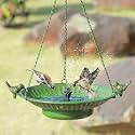 13" Hanging Bird Bath with Solar Fountain,Metal Solar Bird Bath (Green)