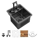 13"x15" Undermount RV Kitchen Sink Workstation – Gunmetal Black NANO-PVD, 16 Gauge 304 Stainless Steel, Single Bowl Basin with Foldable Faucet for Mobile Home, Wet Bar, Outdoor RV Kitchen