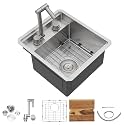 13"x15" Undermount RV Kitchen Sink Workstation – 16 Gauge 304 Stainless Steel Under Counter Single Bowl Basin with Foldable Faucet for RV, Camper, Mobile Home, Wet Bar, Outdoor Kitchen