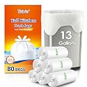 13 Gallon Strong Tie-Top Tall Kitchen Trash Bags 80 Count, fit 50 Liter Large Waste Basket, Unscented Plastic Garbage Bags Can Liners for Home Office Kitchen Bathroom Bedroom, White