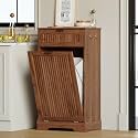 13 Gallons Tilt Out Trash Can Cabinet, Wooden Fluted Trash Cabinet , Walnut