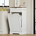 13 Gallons Tilt Out Trash Can Cabinet, Fluted Trash Cabinet, White