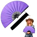 13 Inch Large Rave Fan & Clack Fan for Line Dancing - Folding Hand Fan with UV Glow for Boots on The Ground, Performance, Wedding, Party - Portable Handheld Fan for Women & Men