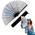 13 Inch Large Rave Fan &amp; Clack Fan for Line Dancing - Folding Hand Fan with UV Glow for Boots on The Ground, Performance, Wedding, Party - Portable Handheld Fan for Women &amp; Men