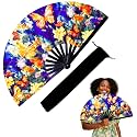 13 Inch Large Rave Fan & Clack Fans for Line Dancing - Folding Hand Fan with UV Glow for Boots on The Ground, Performance, Wedding, Party - Portable Handheld Fans for Women & Men