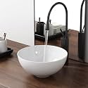 13 Inch Round Bathroom Bowl Sink Above Counter, QISHKA Small White Ceramic Vanity Vessel Sink - 13" x 13" Countertop Circle Art Basin for Space-Saving