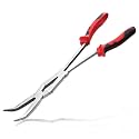 13 Inches Dual Pivot Pliers Double Joint Bent Long Nose Dual Material Pliers with Serrated Jaw 45 Degree Extra Long Reach Compound Action Pliers for Hard to Reach Narrow Spaces