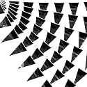 130FT Black Glitter Triangle Pennant Banner Flag Metallic Bunting Fabric Garland for Christmas Graduation Wedding Engagement Bachelorette Holiday Halloween Celebration Valentine's Party Decor