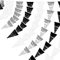 130FT Black White Silver Glitter Triangle Pennant Banner Flag Metallic Bunting Fabric Garland for Christmas Wall Hanging,Graduation, New Years Decorations,Father' Da Decorations Party Decor