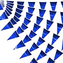 130FT Blue Glitter Triangle Pennant Banner Flag Metallic Bunting Fabric Garland for Christmas Graduation Wedding Engagement Anniversary Bachelorette Birthday Bridal Shower Valentine's Party Decor
