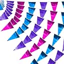 130FT Blue Purple and Rose Red Glitter Triangle Pennant Banner Flag Metallic Bunting Fabric Garland for Christmas Graduation Engagement Anniversary Bachelorette Bridal Shower Valentine's Party Decor