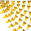 130FT Gold Glitter Triangle Pennant Banner Flag Metallic Bunting Fabric Garland for Christmas Graduation Wedding Engagement Anniversary Bachelorette Birthday Bridal Shower Valentine's Party Decor