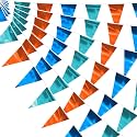 130FT LakeBlue LightBlue and Orange Glitter Triangle Pennant Banner Flag Metallic Bunting Fabric Garland for Christmas Graduation Retirement Wedding Bridal Shower Nautical Party Decorations Decor