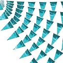 130FT LightBlue Glitter Triangle Pennant Banner Flag Metallic Bunting Fabric Garland for Christmas Graduation Wedding Engagement Anniversary Bachelorette Birthday Bridal Shower Valentine's Party Decor