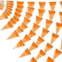 130FT Macaroon Orange Glitter Triangle Pennant Banner Flag Metallic Bunting Fabric Garland for Christmas Graduation Anniversary Birthday Engagement Wedding Anniversary Casino Party Decorations Decor