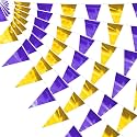 130FT PurpleGold Glitter Triangle Pennant Banner Flag Metallic Bunting Fabric Garland for Christmas Graduation Wedding Engagement Anniversary Bachelorette Bridal Shower lavenderValentine's Party Decor