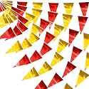 130FT Red Gold Glitter Triangle Pennant Banner Flag Metallic Bunting Fabric Garland for Christmas Graduation Anniversary Birthday Engagement Wedding Anniversary Casino Party Decorations Decor