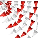 130FT Red Silver Glitter Triangle Pennant Banner Flag Metallic Bunting Fabric Garland for Christmas Graduation Wedding Engagement Anniversary Bachelorette Bridal Shower Valentine's Party Decor