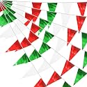 130FT White Green Red Glitter Triangle Pennant Banner Flag Metallic Bunting Fabric Garland for Christmas Italy Mexican Birthday Baby Shower Wedding Banners,New Years Winter Decor Ouruola