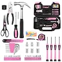 HANGYING 132-Piece Home Tool Kit for Women with Plastic Toolbox Pink