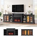 135" Modular Fireplace TV Stand, Scrollwork Iron Grill Doors, LED/Outlet