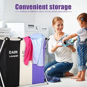 135l laundry cloth hamper bag sorter basket bin foldable 3 sections with aluminum frame 243939  143939 x 233939 washing storage dirty clothes bag for bathroom bedroom home purple