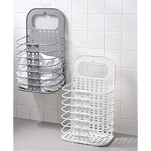grey plastic wall mounted laundry hamper for dirty clothes storage basket hanging toiletry organizer basket bin for cloths food newspaper books umbrella toys pack of 1