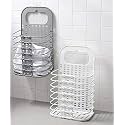 Wall Mounted Bathroom Hanging Mesh Laundry Basket Toiletry Organization Washing Bin Home Portable Magic Sticker Plastic Laundry Hamper Bag for Bathroom Bedroom Dirty Clothes