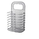Wall Mounted Bathroom Hanging Mesh Laundry Basket Toiletry Organization Washing Bin Home Portable Magic Sticker Plastic Laundry Hamper Bag for Bathroom Bedroom Dirty Clothes