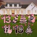 13th Birthday Decorations for Girls - 7 Pcs Pink Birthday Yard Signs with Stakes, 2 Pcs LED Lights, Sparkling at Night, Weatherproof, Perfect Outdoor Lawn 13th Birthday Decorations