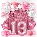 13th Birthday Decorations Girls Pink Number 13 Balloon Bow Coquette Party